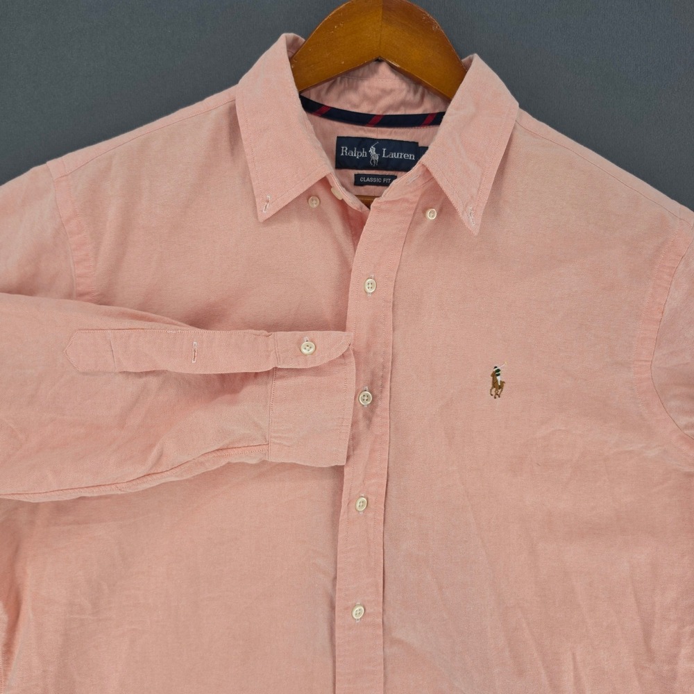 Ralph Lauren Mens Classic Fit Oxford Shirt Peach Orange Long Sleeve Large